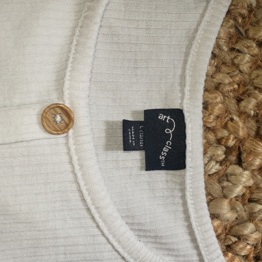 Ivory Ribbed Button Girls Top ♡ - Picture 4 of 6